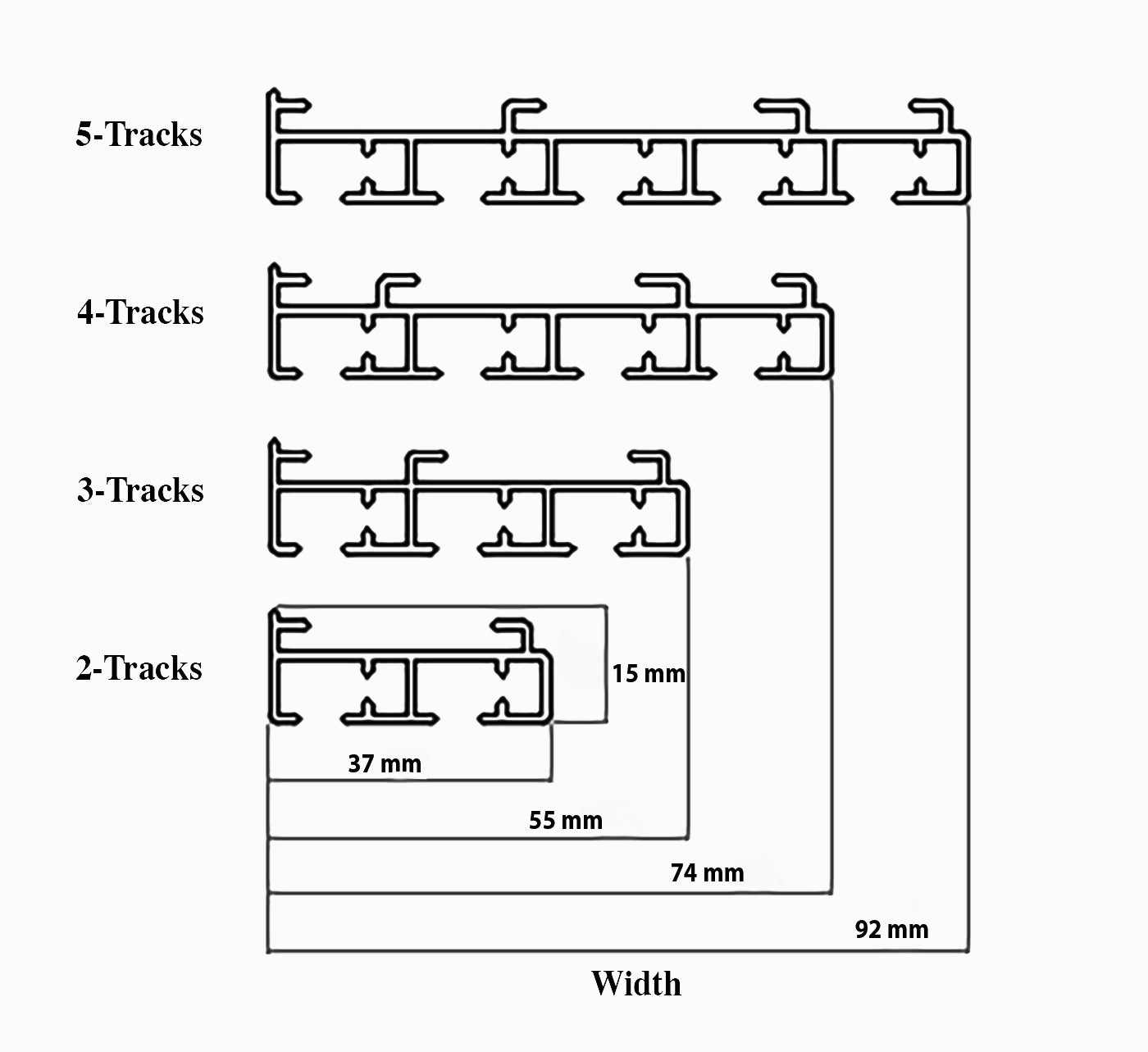 4-Tracks Panel Curtain Rail, ceiling or wall mount
