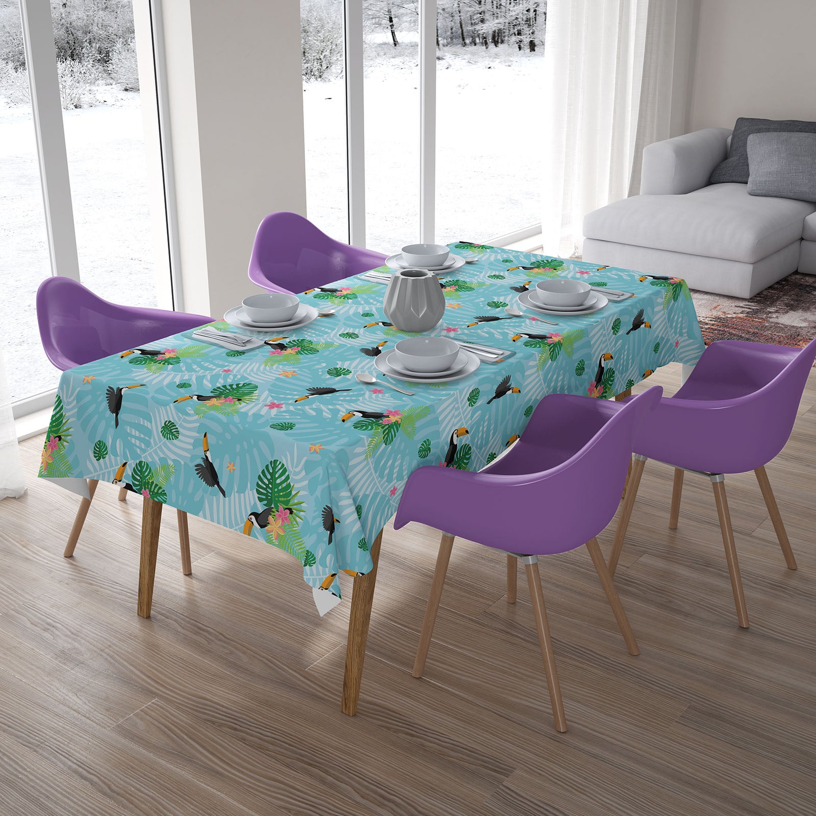 Tablecloth Toucan with Tropical Leaves