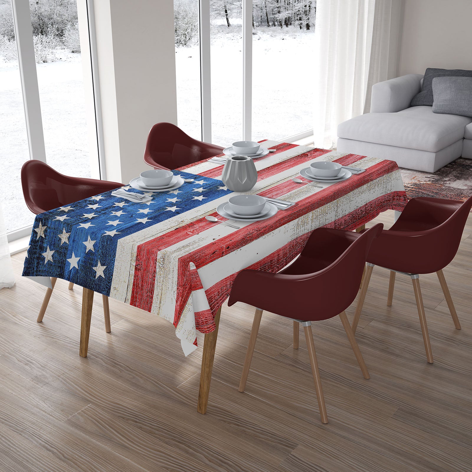 Tablecloth USA Flag on Wooden Planks