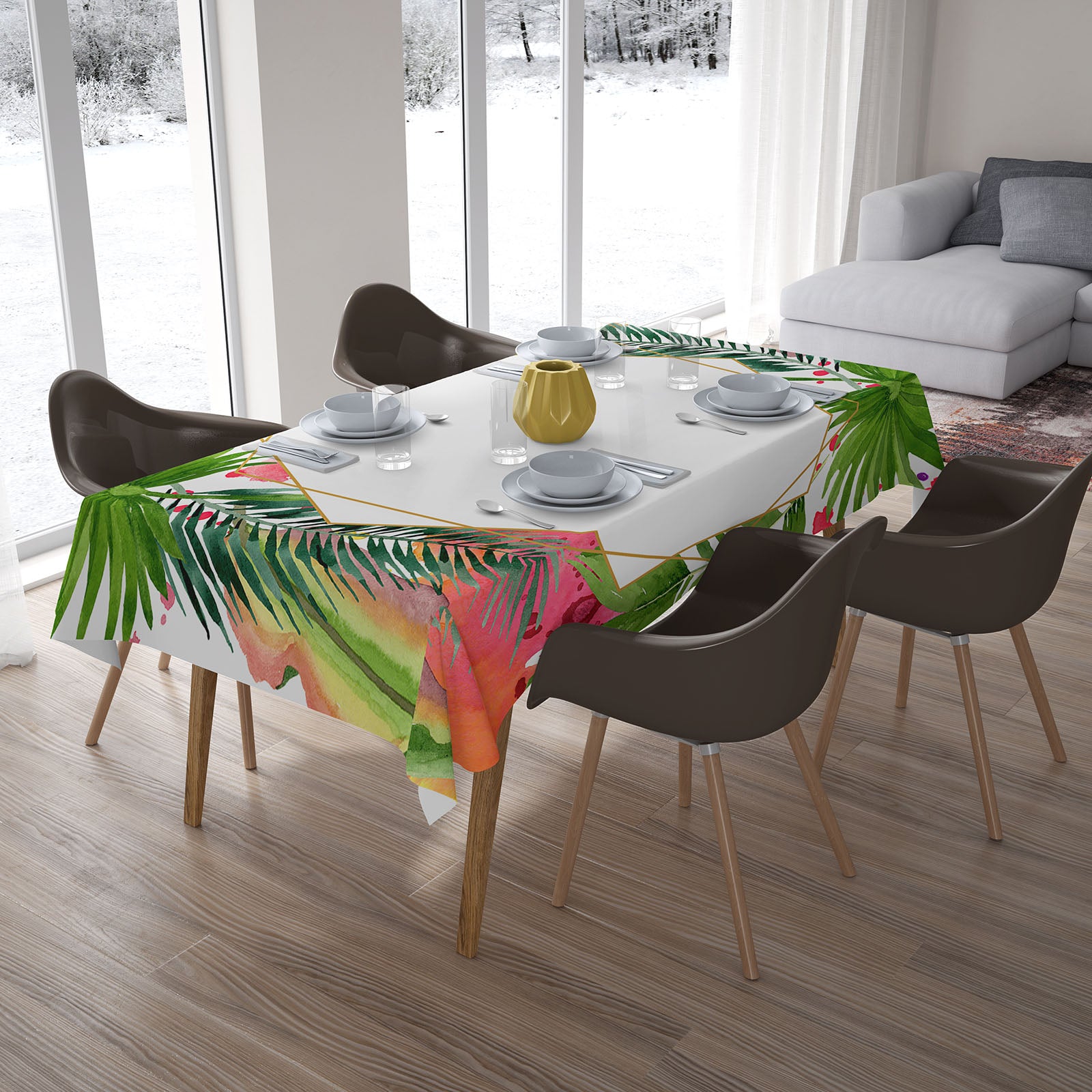 Tablecloth Watercolor Tropical Leaves