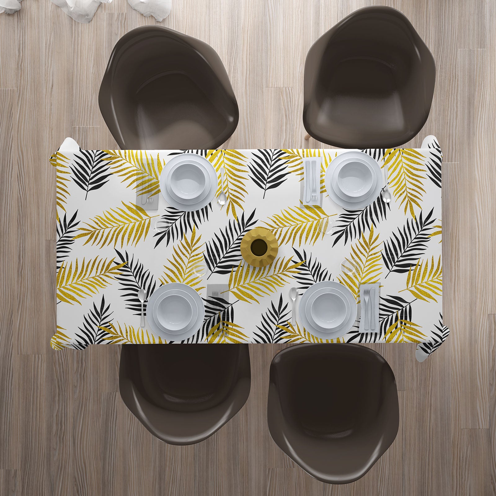 Tablecloth Golden and Black Palm Leaves