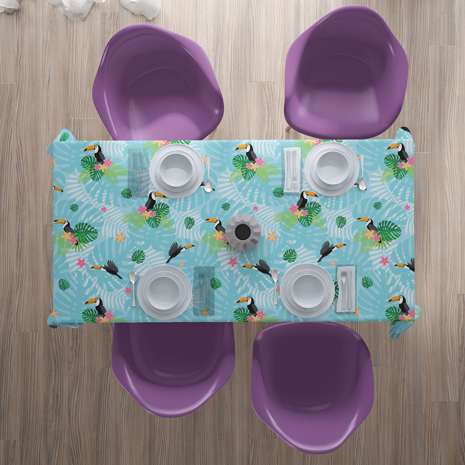 Tablecloth Toucan with Tropical Leaves
