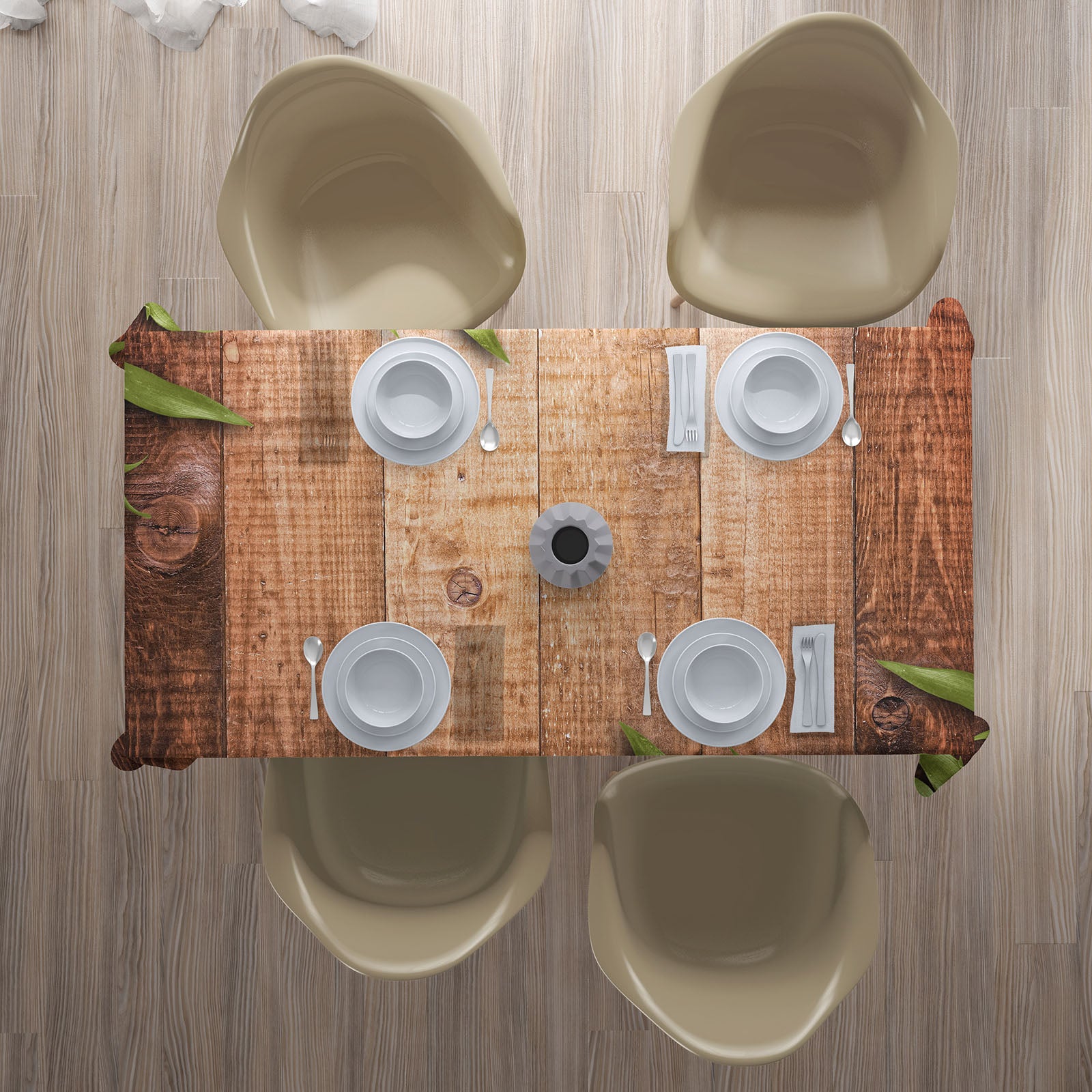 Tablecloth Wood and Green Leaves