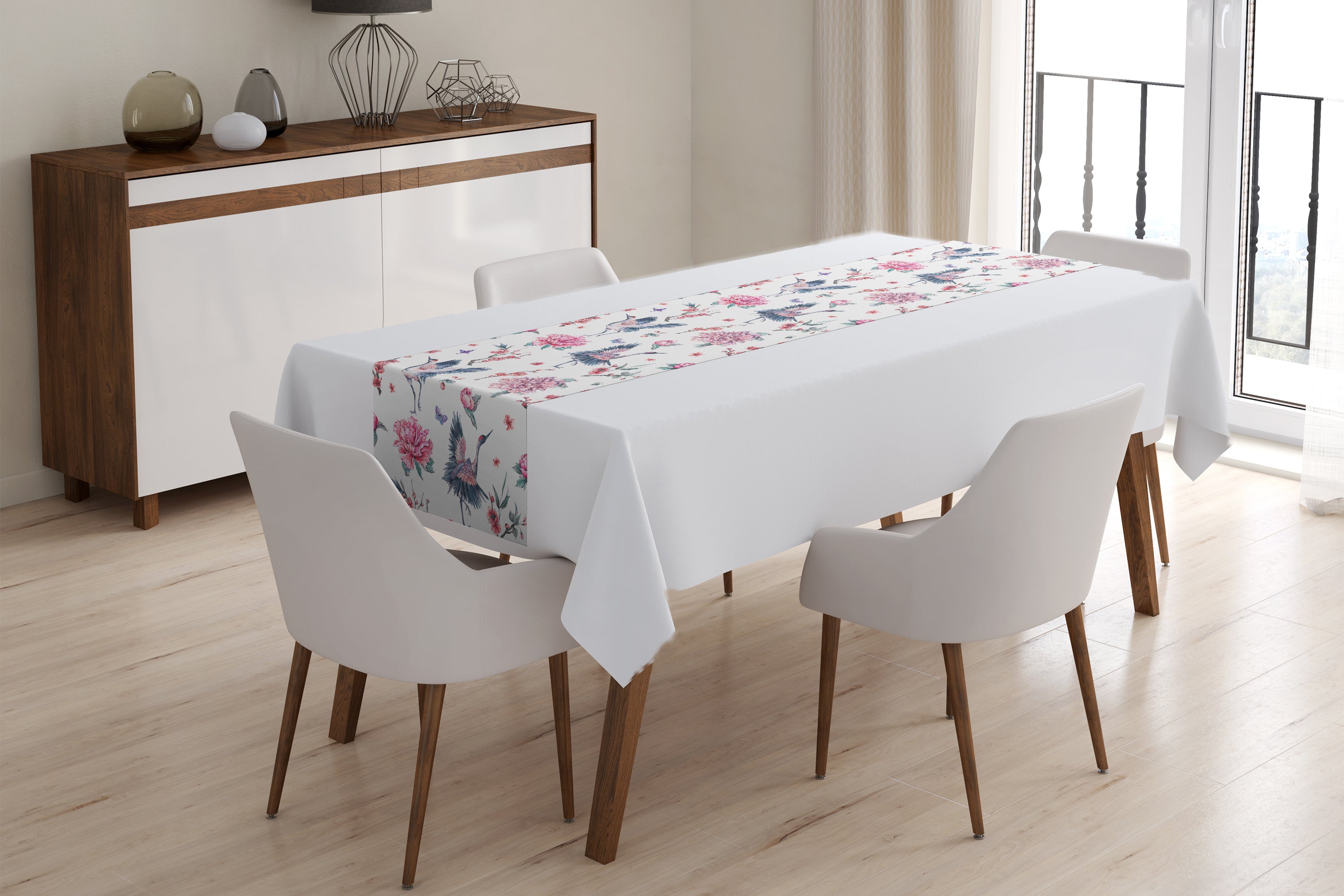 Table Runner Storks and Flowers - Wellmira