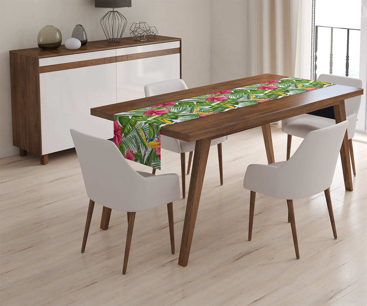 Table Runner Tropical Leaves and Strelitzia - Wellmira