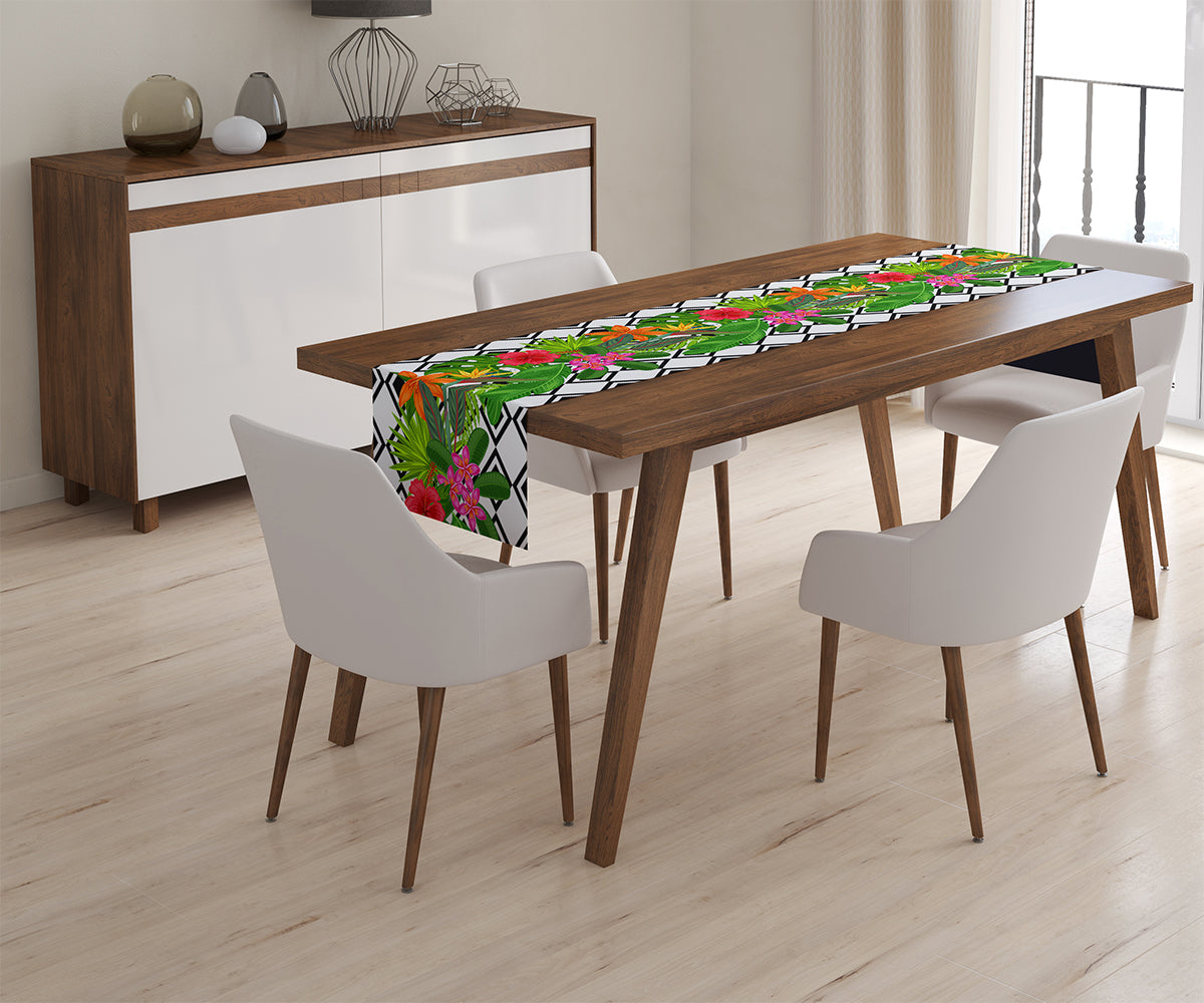 Table Runner Tropical Plants and Rhombus - Wellmira