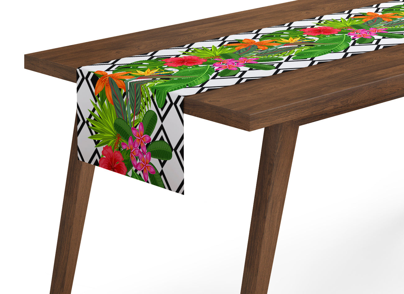 Table Runner Tropical Plants and Rhombus - Wellmira