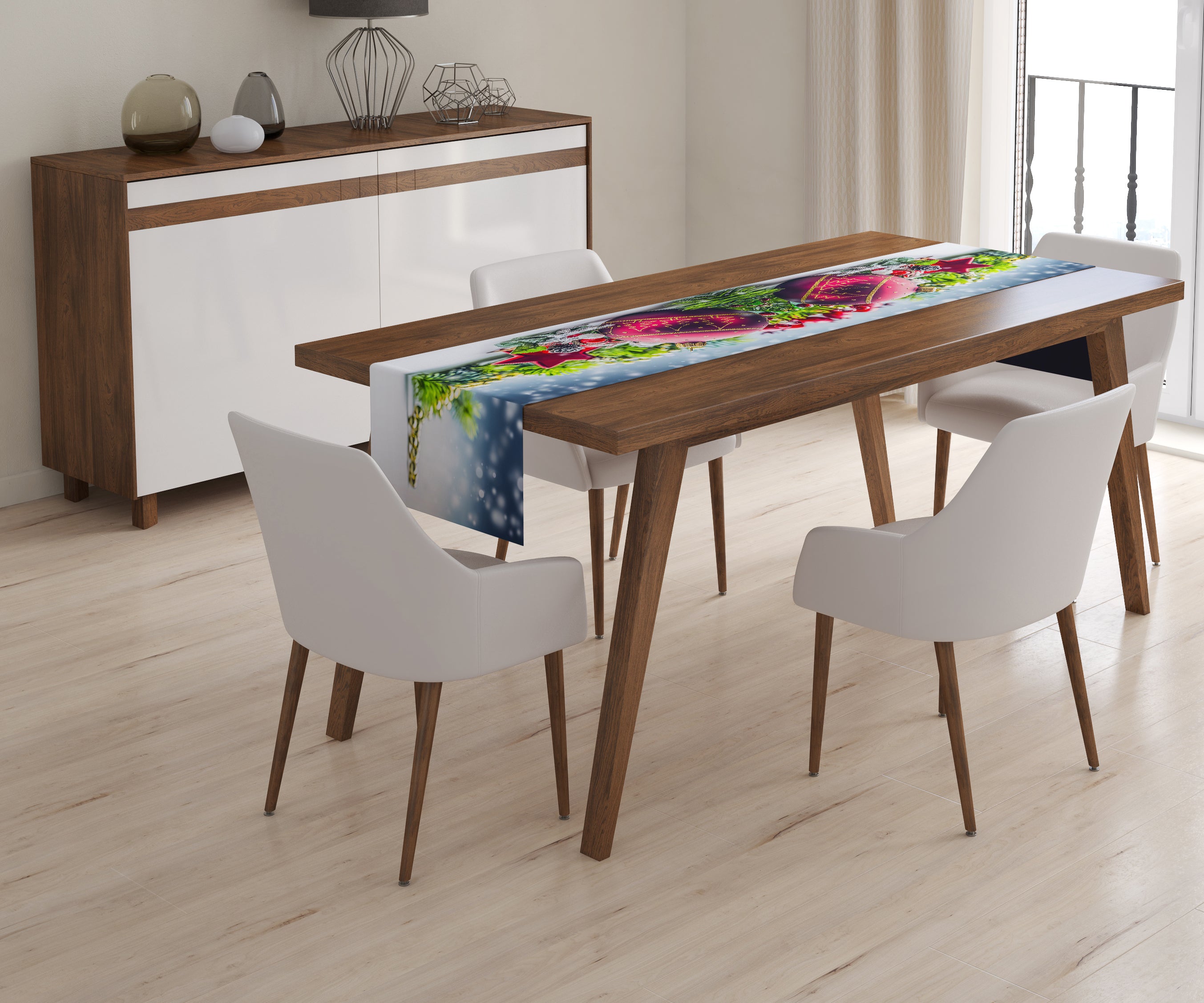 Table Runner Xmas Decorations with Snow - Wellmira