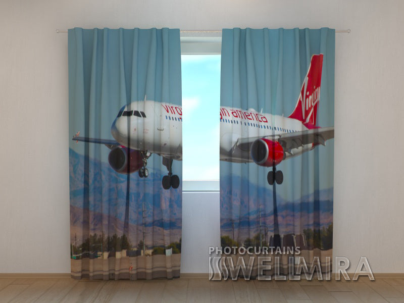 3D Curtain Virgin America Plane - Wellmira