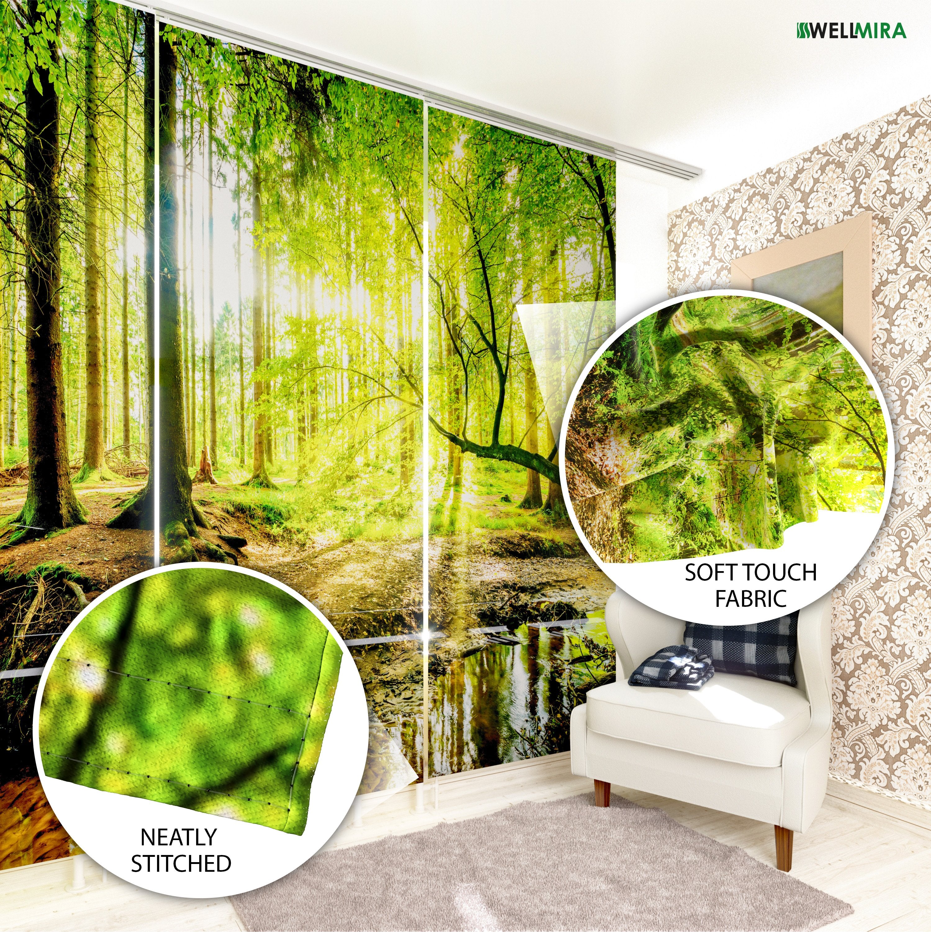 Set of 6 Panel Curtains Roses and Notes