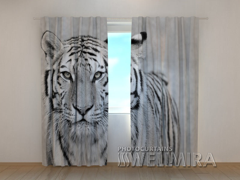 3D Curtain White Tiger - Wellmira