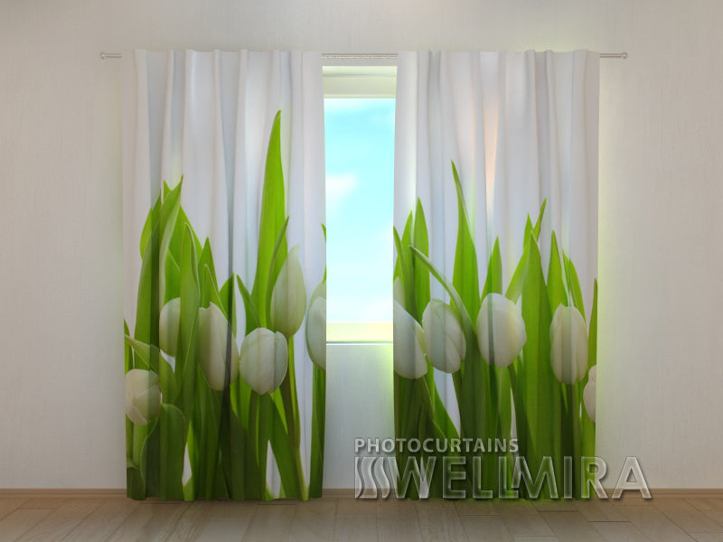 Photo Curtain White Tulips - Wellmira