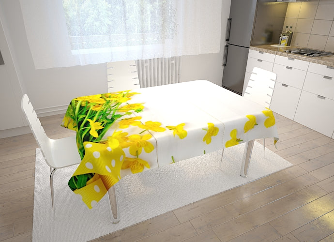 Tablecloth Yellow flowers on the white - Wellmira