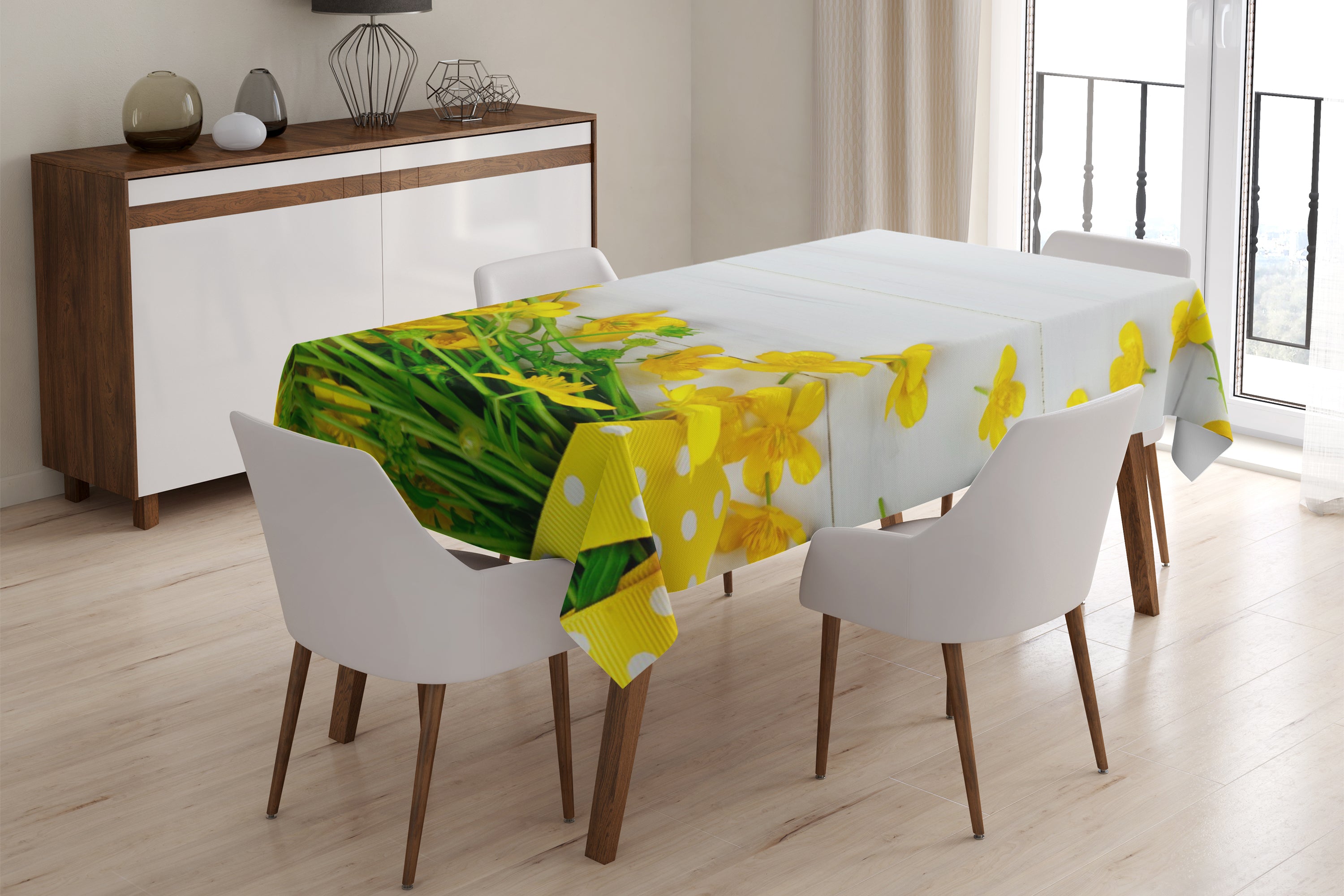 Tablecloth Yellow flowers on the white - Wellmira